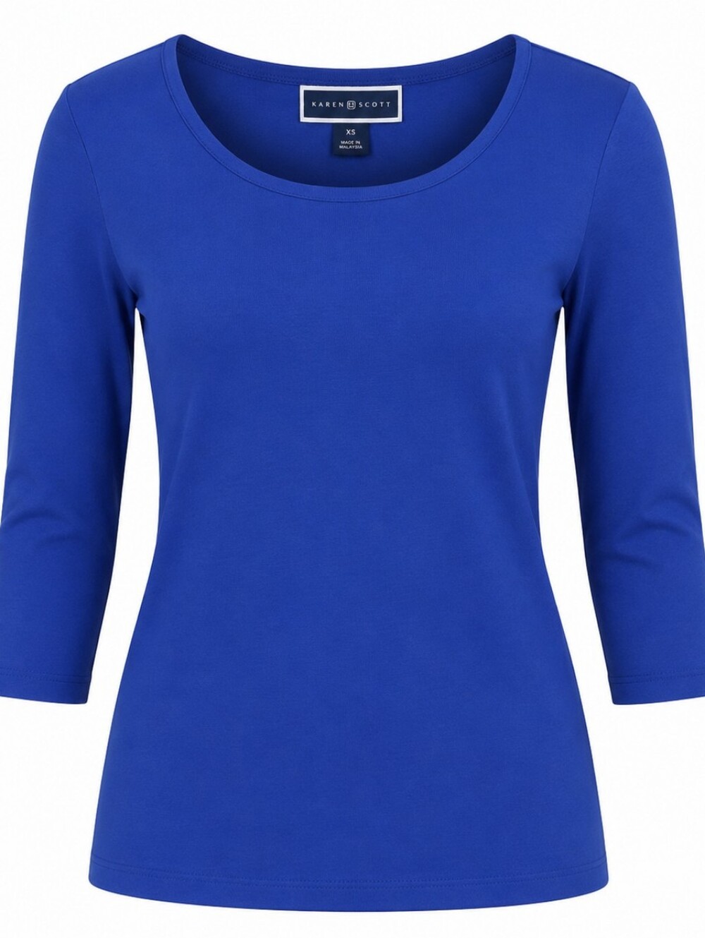 KAREN SCOTT | Scoop Neck 3/4 sleeve Cotton Royal Blue Basic Tee Top | XS